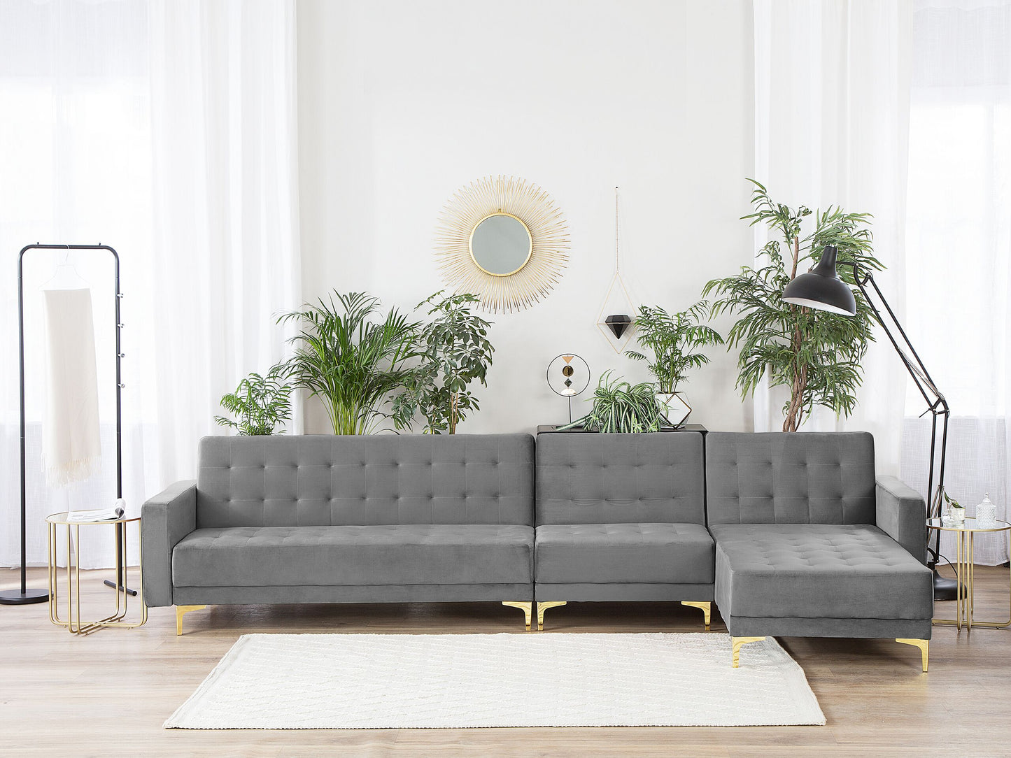 Modulsofa Samtstoff Schlaffunktion grau linksseitig ABERDEEN