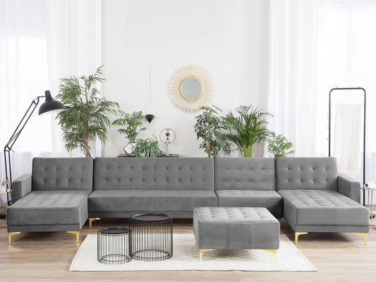 Wohnlandschaft mit Ottomane Samtstoff Symmetrisch Grau ABERDEEN