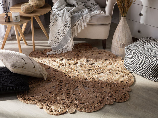 Teppich Jute beige ø 120 cm Kurzflor BUCAK