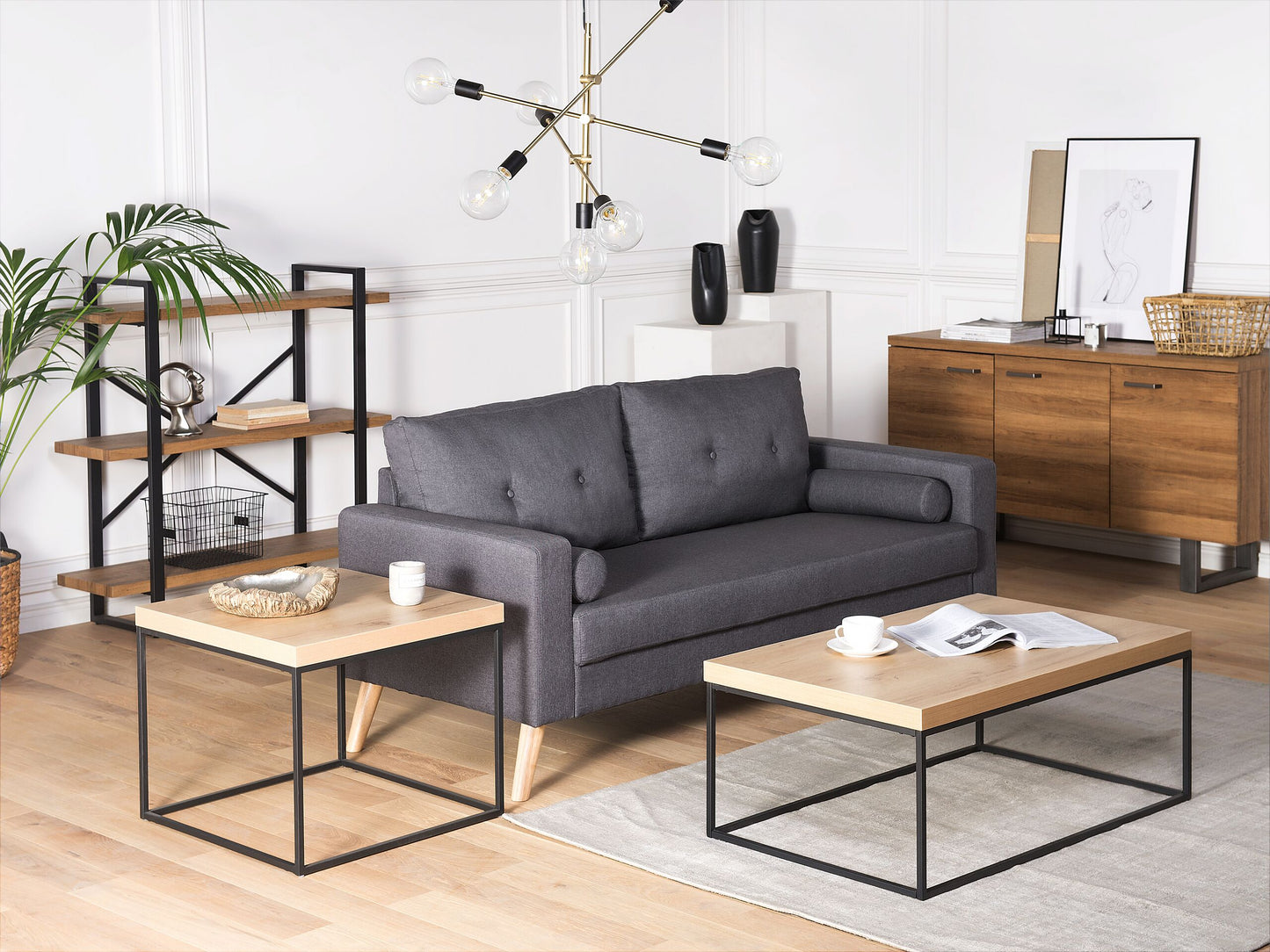 Beistelltisch heller Holzfarbton / schwarz 60 x 60 x 50 cm DELANO