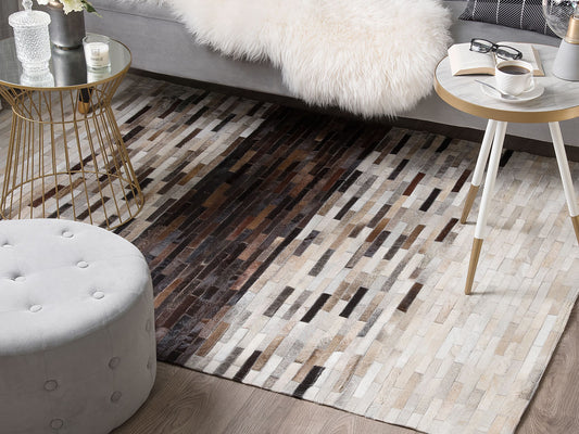 Teppich Kuhfell braun / beige 140 x 200 cm Patchwork Kurzflor SINNELI
