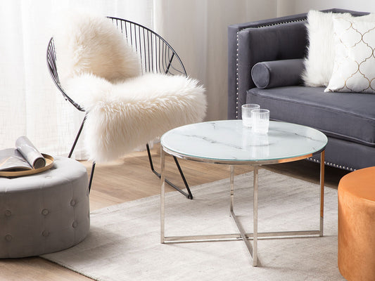 Couchtisch Marmor Optik weiss / silber ⌀ 70cm QUINCY