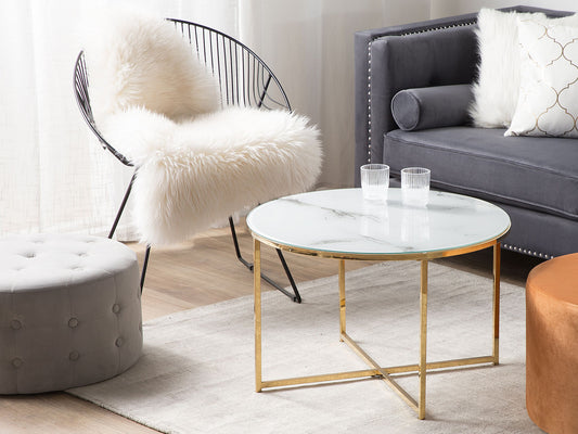 Couchtisch Marmor Optik weiss / gold ⌀ 70 cm QUINCY
