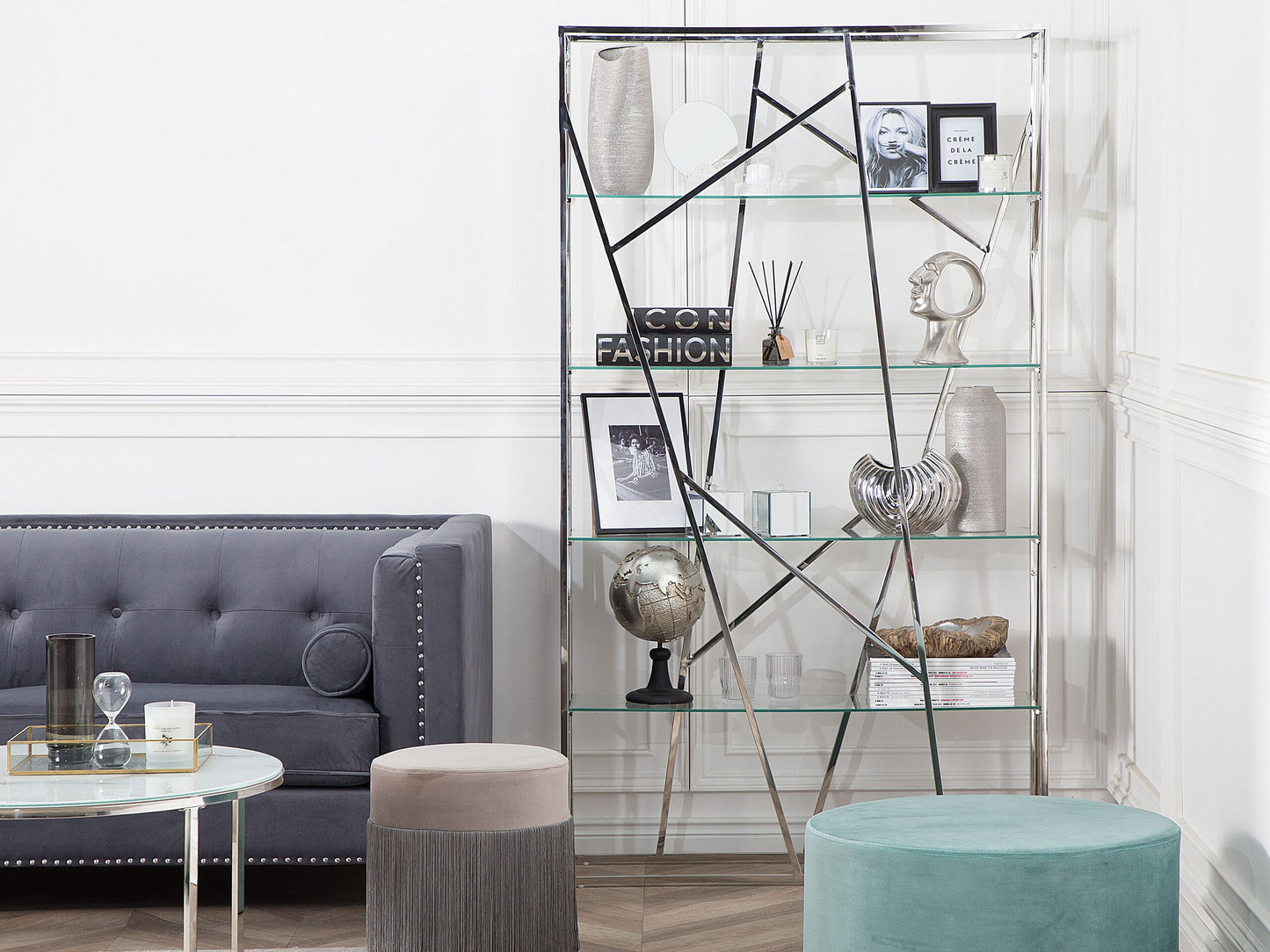 Bücherregal mit 4 Fächern Bücherschrank HOXIE Metall 175 cm Silber