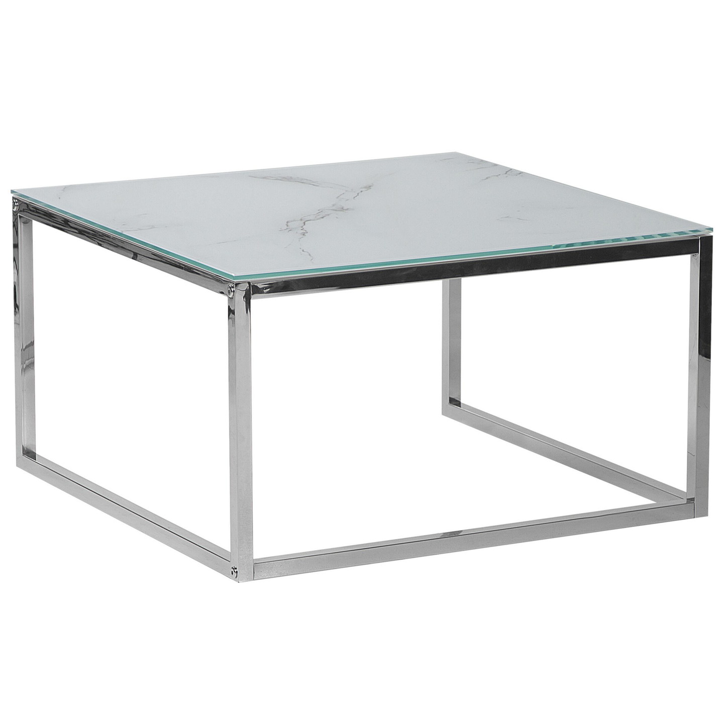 Couchtisch 2er Set Glas Marmor Optik weiss / silber quadratisch BREA