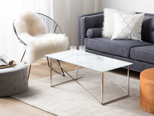 Couchtisch Marmor Optik weiss / silber rechteckig 100 x 50 cm EMPORIA