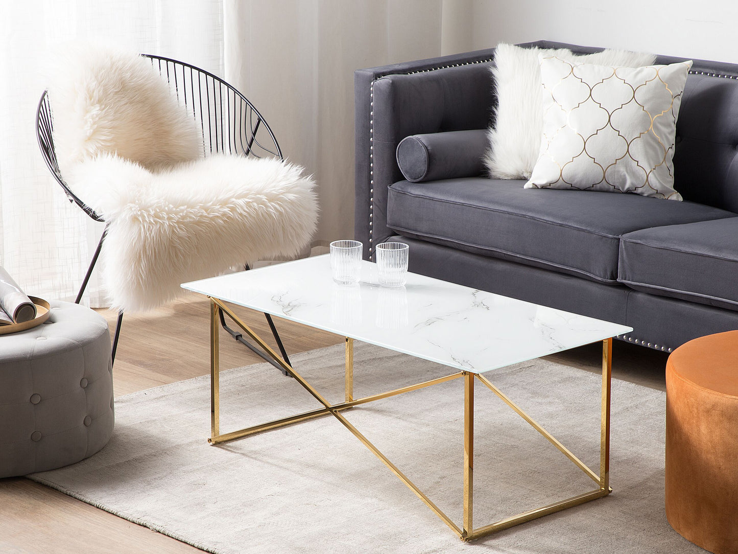 Couchtisch Marmor Optik weiss / gold 100 x 50 cm EMPORIA