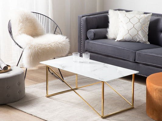 Couchtisch Marmor Optik weiss / gold 100 x 50 cm EMPORIA