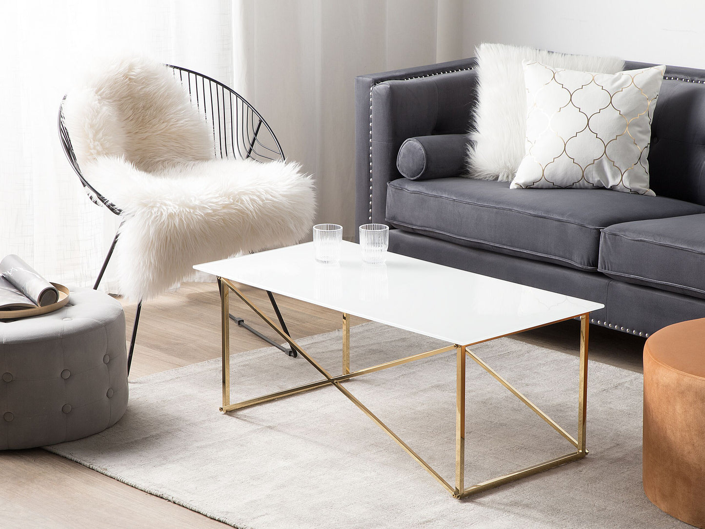 Couchtisch weiss / gold rechteckig 100 x 50 cm EMPORIA