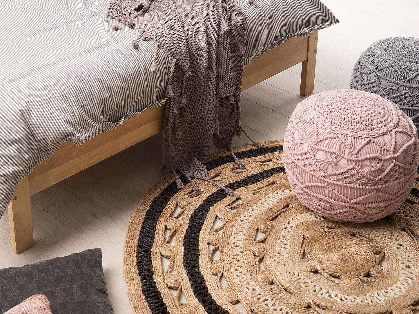 Teppich Jute beige / schwarz ⌀ 140 cm Kurzflor GOYNE