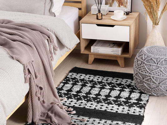 Teppich Leder schwarz / beige 80 x 150 cm abstraktes Muster Kurzflor SOKUN