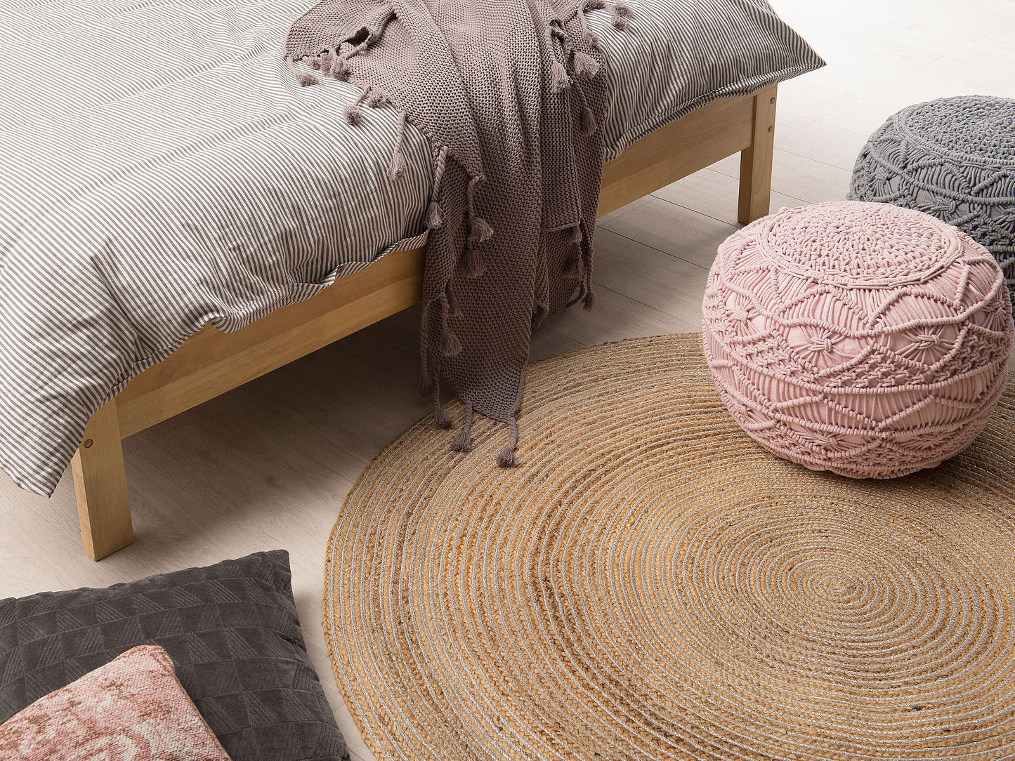 Teppich Jute beige ⌀ 140 cm Kurzflor AKBELEN