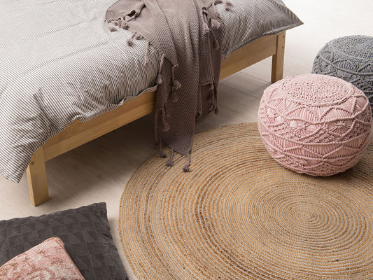 Teppich Jute beige ⌀ 140 cm Kurzflor AKBELEN
