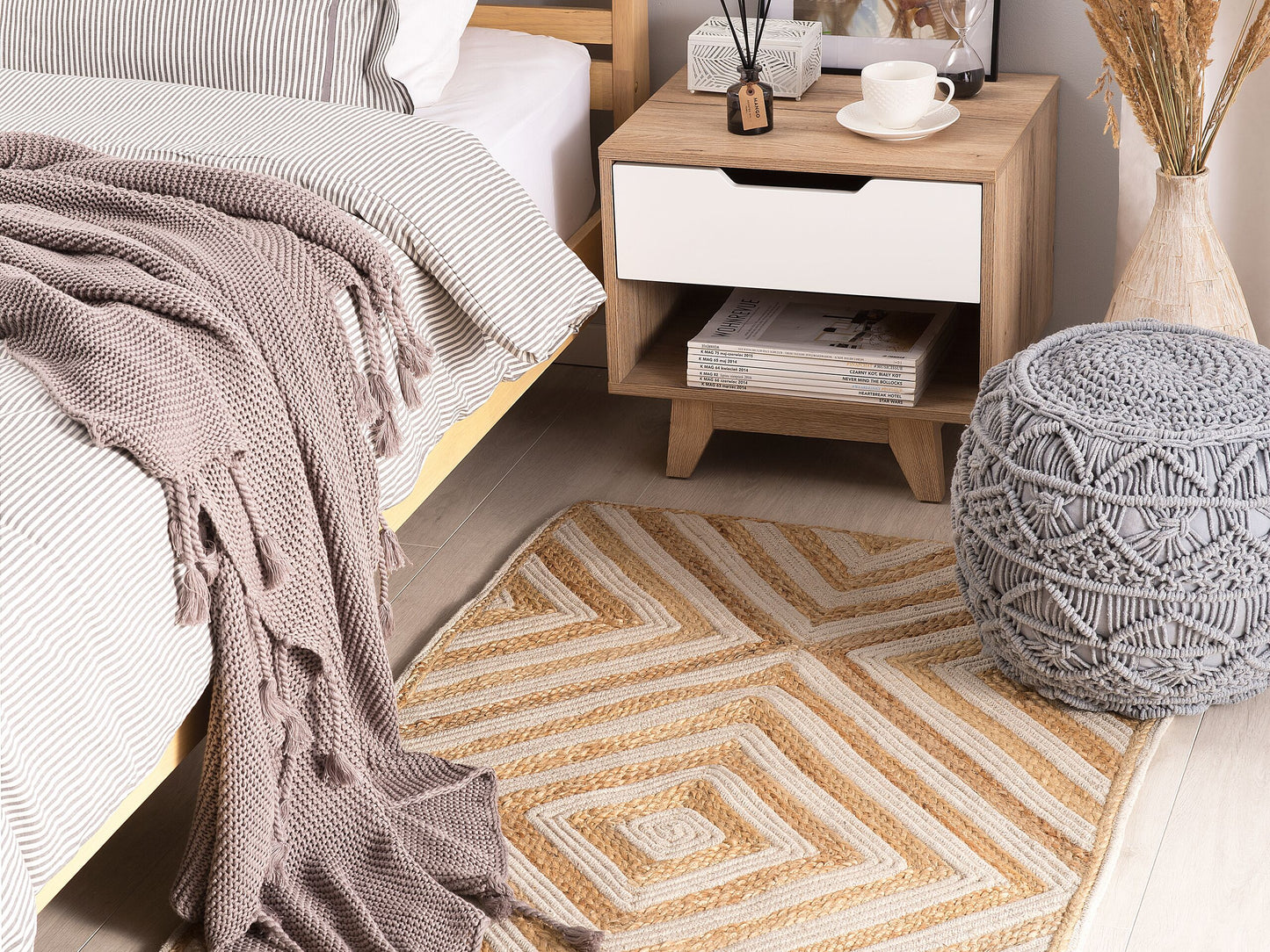 Teppich Jute-Baumwolle beige 80 x 150 cm Kurzflor PIRLI