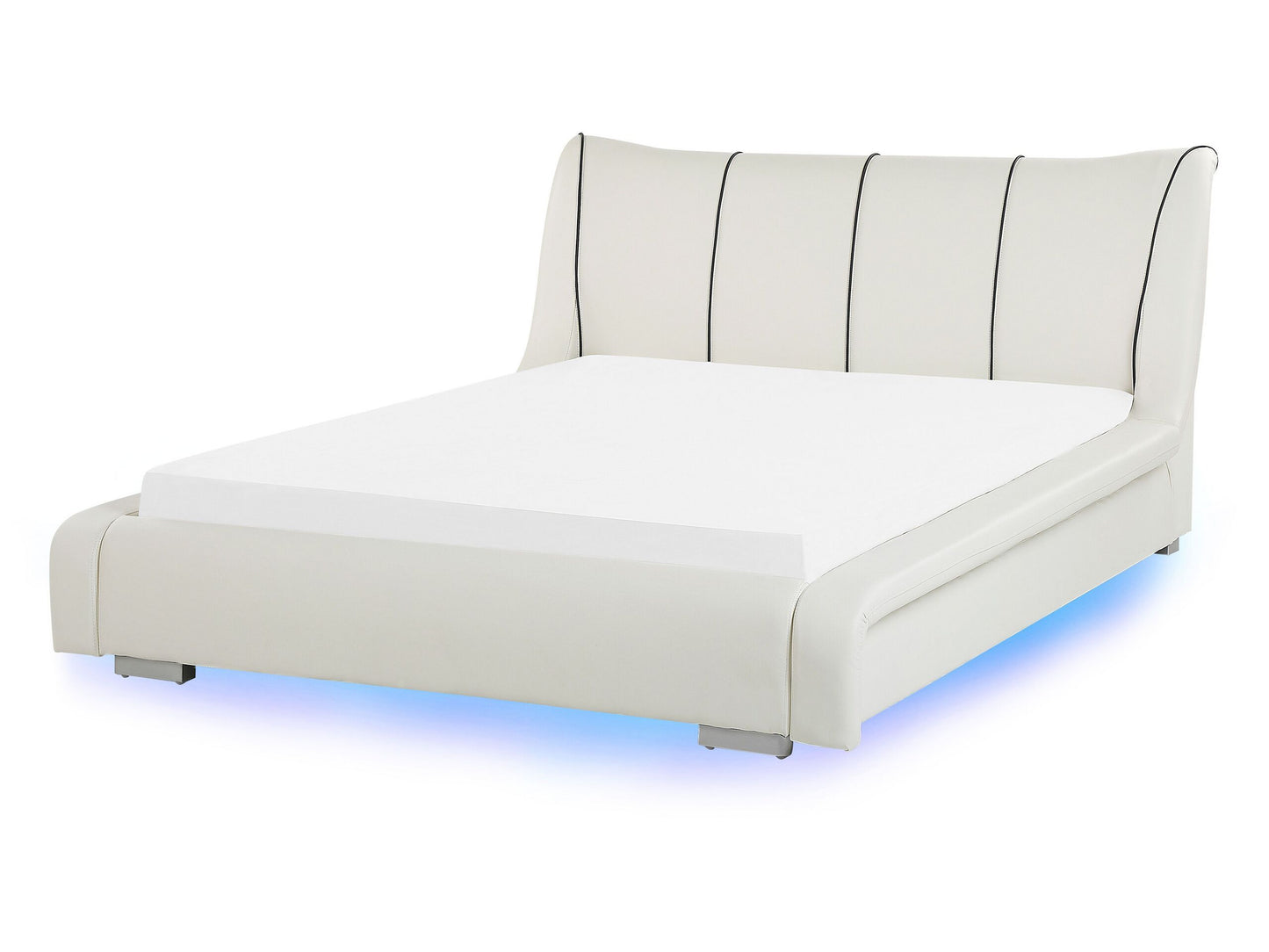 Wasserbett mit LED Echtleder NANTES 140 x 200 cm Cremeweiss
