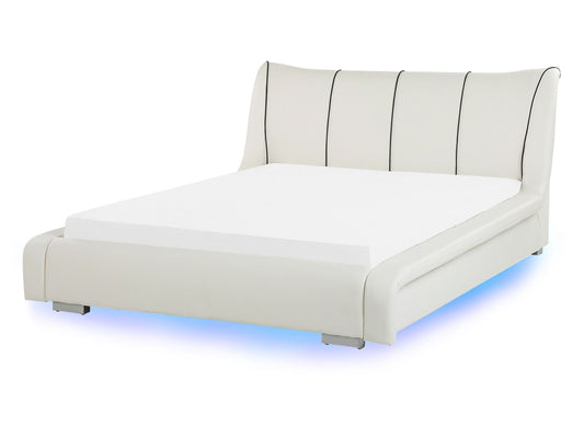 Wasserbett mit LED Echtleder NANTES 140 x 200 cm Cremeweiss