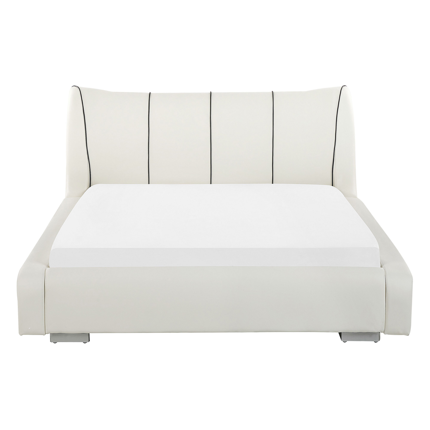 Wasserbett mit LED Echtleder NANTES 140 x 200 cm Cremeweiss