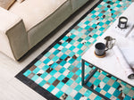 Teppich Leder türkis / grau 140 x 200 cm Patchwork Kurzflor NIKFER