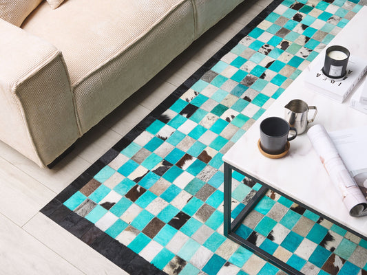 Teppich Leder türkis / grau 140 x 200 cm Patchwork Kurzflor NIKFER