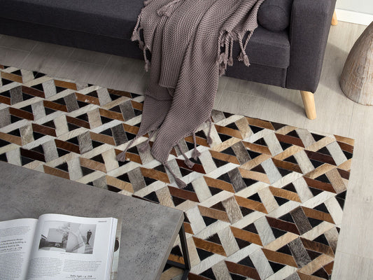 Teppich Leder braun / grau 140 x 200 cm Patchwork Kurzflor TUGLU