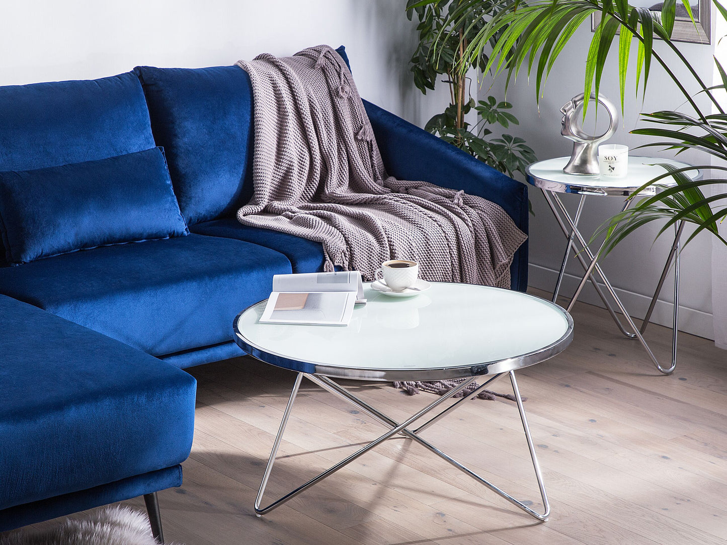 Couchtisch weiss / silber ⌀ 80 cm MERIDIAN II