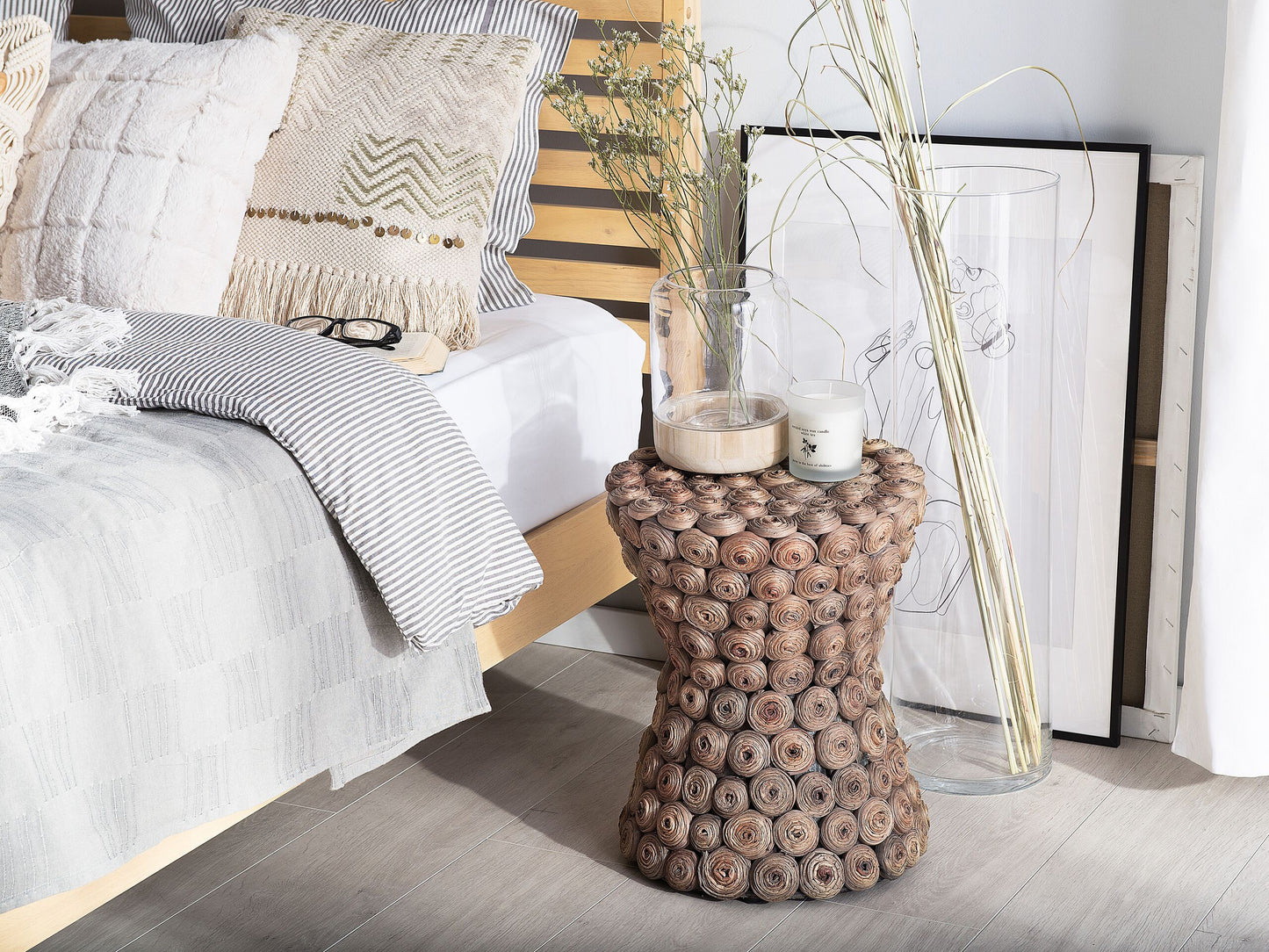 Nachttisch beige rund Ã¸33 cm BAHIA