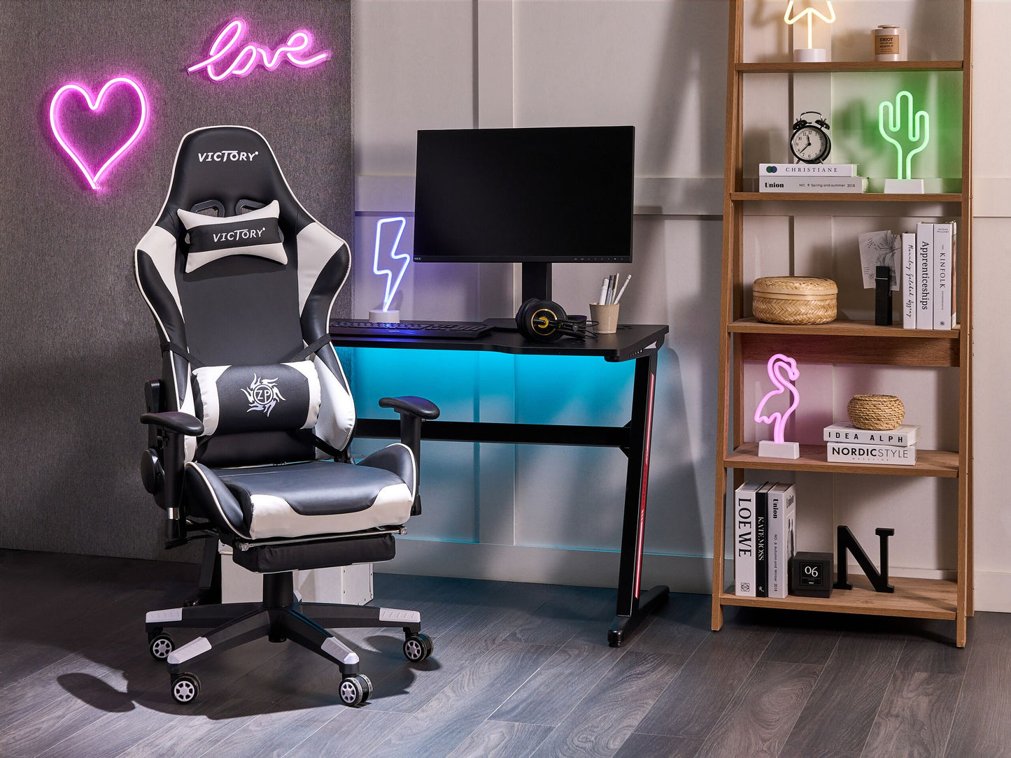 Gaming Stuhl drehbar VICTORY Kunstleder Weiss