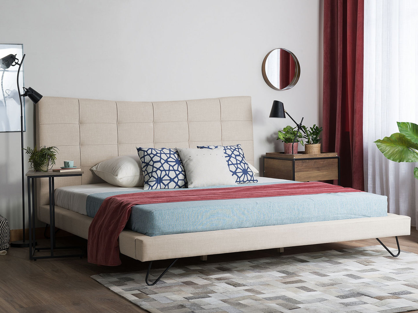 Bett mit Lattenrost Stoff LANNION 180 x 200 cm Hellbeige