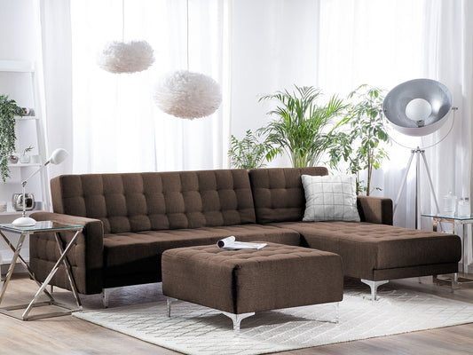 Schlafsofa Polsterbezug dunkelbraun linksseitig mit Ottomane ABERDEEN