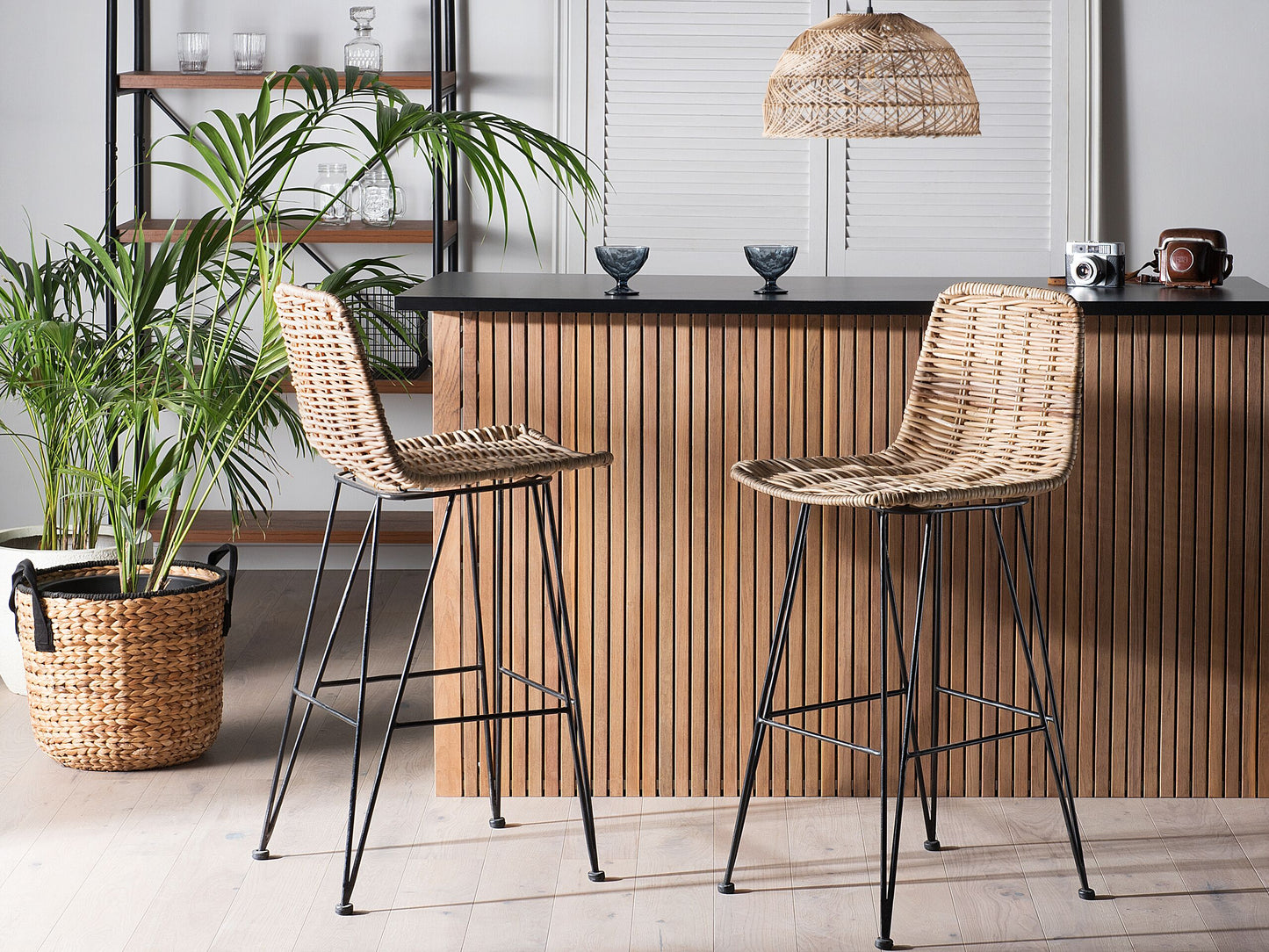 Set mit 2 Barstühlen CASSITA Rattan Naturfarben