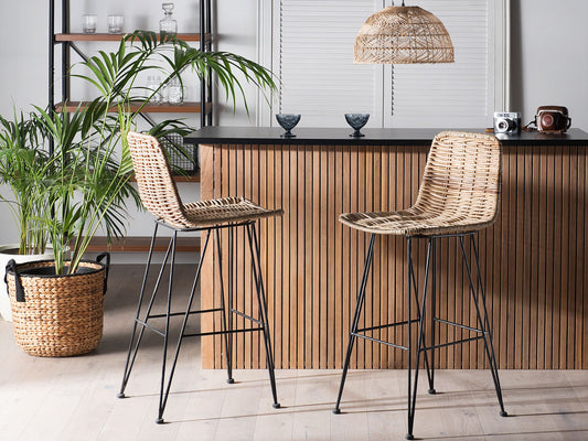 Set mit 2 Barstühlen CASSITA Rattan Naturfarben