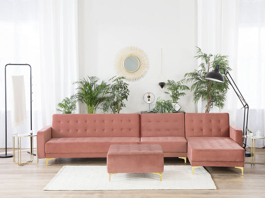 Modulsofa Samtstoff Schlaffunktion rosa linksseitig Ottomane ABERDEEN