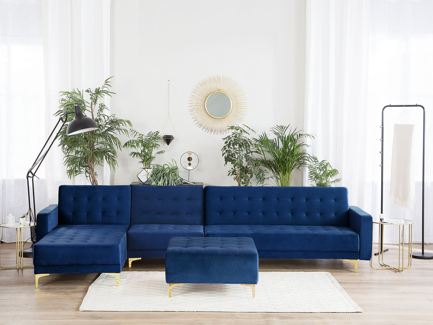 Modulsofa Samtstoff Schlaffunktion marineblau rechtsseitig Ottomane ABERDEEN
