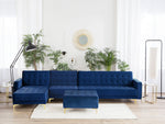Modulsofa Samtstoff Schlaffunktion marineblau rechtsseitig Ottomane ABERDEEN