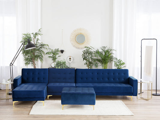 Modulsofa Samtstoff Schlaffunktion marineblau rechtsseitig Ottomane ABERDEEN