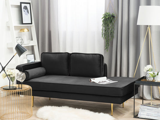 Chaiselongue Samtstoff schwarz linksseitig MIRAMAS