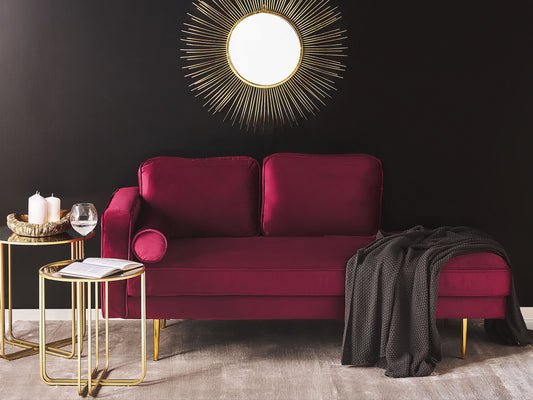 Chaiselongue Samtstoff dunkelrot linksseitig MIRAMAS