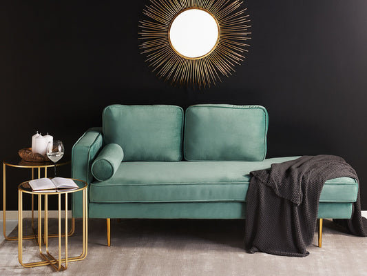 Chaiselongue Samtstoff mintgrün linksseitig MIRAMAS