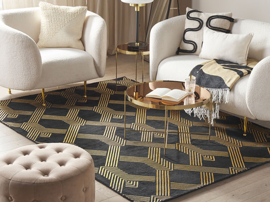 Teppich schwarz / gold 160 x 230 cm geometrisches Muster Kurzflor VEKSE