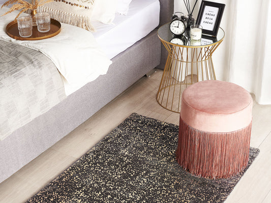 Teppich dunkelgrau-gold 80 x 150 cm abstraktes Muster Kurzflor ESEL