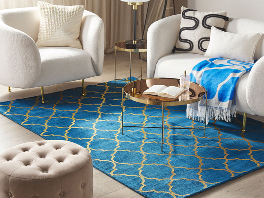 Teppich marineblau / gold 140 x 200 cm marokkanisches Muster Kurzflor YELKI