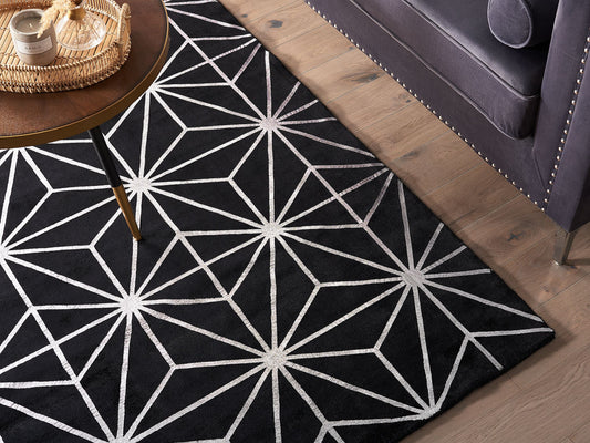 Teppich schwarz / silber 160 x 230 cm geometrisches Muster Kurzflor SIBEL