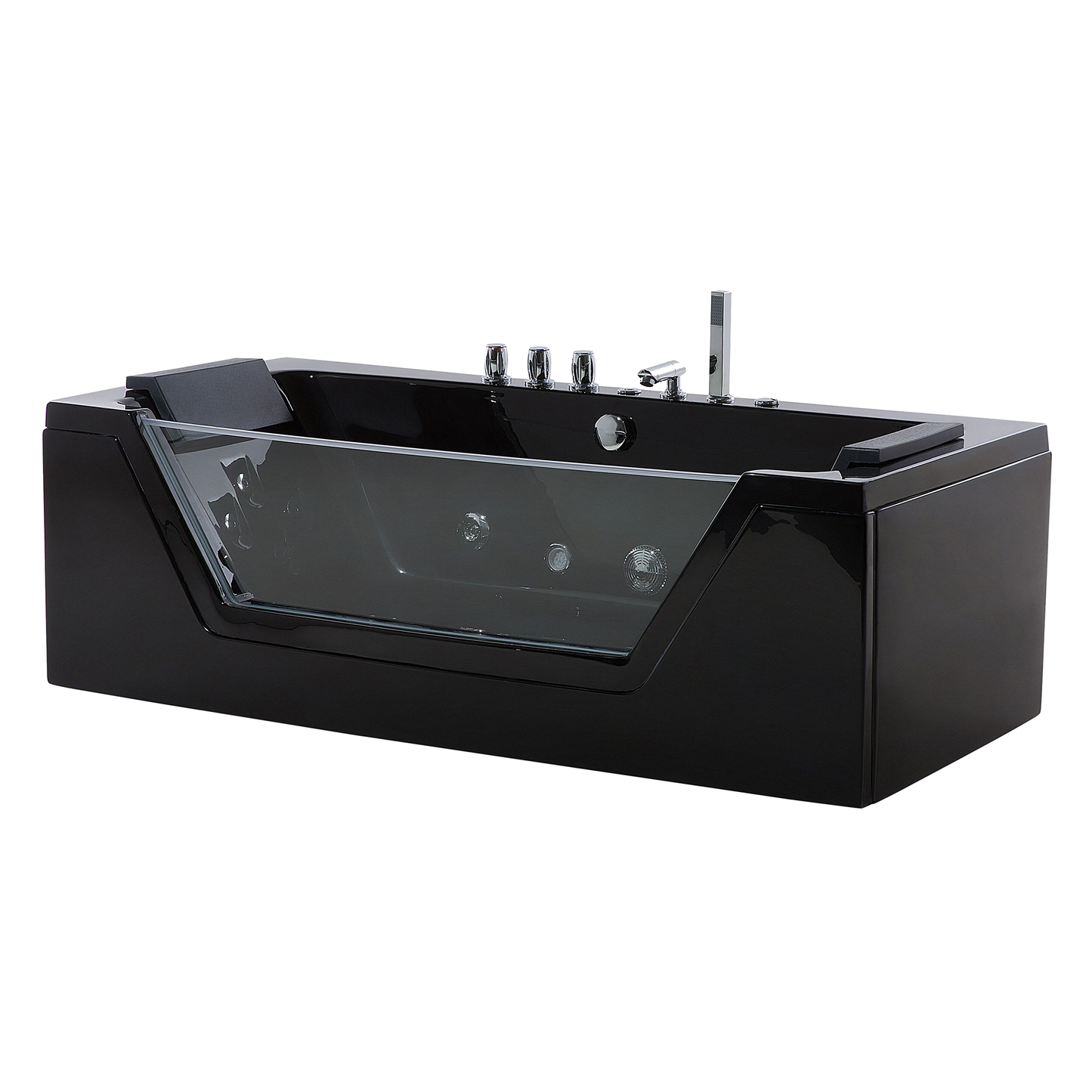 Whirlpool Badewanne schwarz LED Unterwasserbeleuchtung 153 x 70 cm SAMANA
