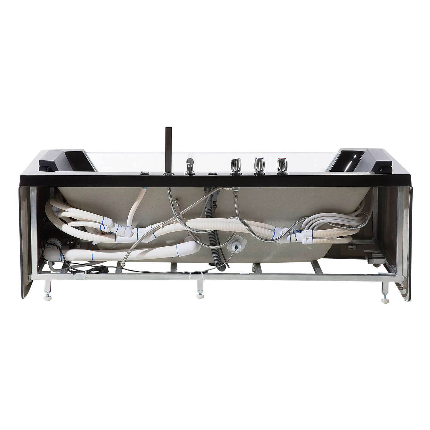 Whirlpool Badewanne schwarz LED Unterwasserbeleuchtung 153 x 70 cm SAMANA