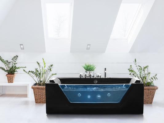 Whirlpool Badewanne schwarz LED Unterwasserbeleuchtung 162 x 76 cm SAMANA