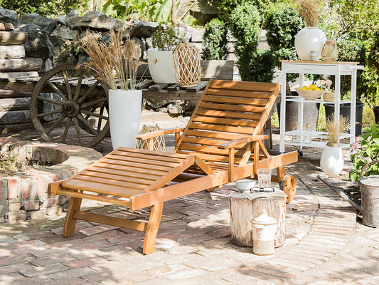 Gartenliege Akazienholz hellbraun rollbar JAVA