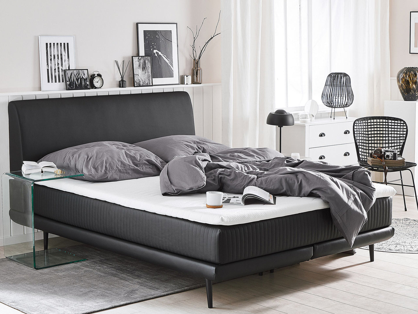 Boxspringbett Kunstleder schwarz 160 x 200 cm MADAME