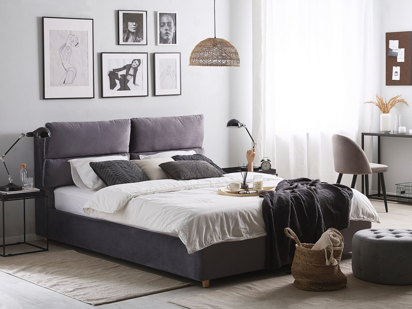 Bett mit Stauraum Samtstoff BATILLY 140 x 200 cm Grau