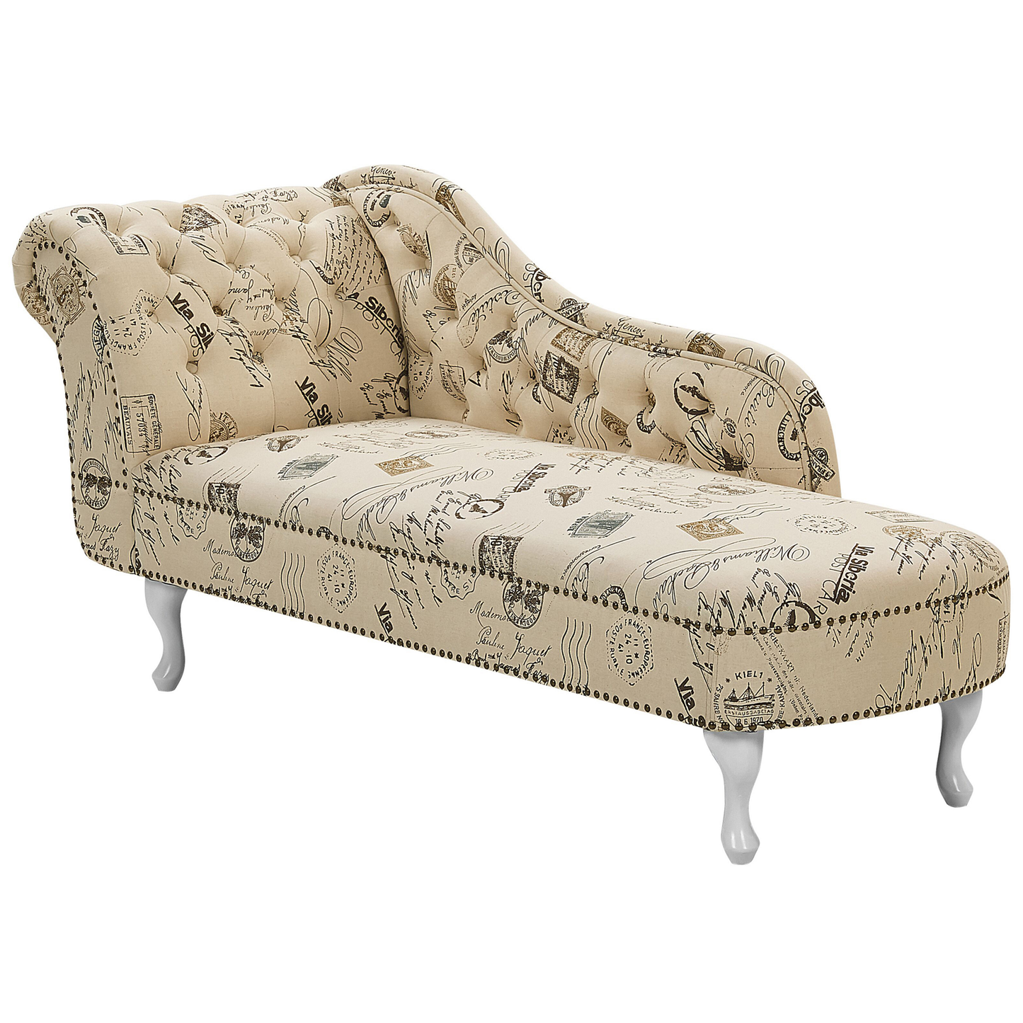 Chaiselongue Polsterbezug beige Druckstoff linksseitig NIMES