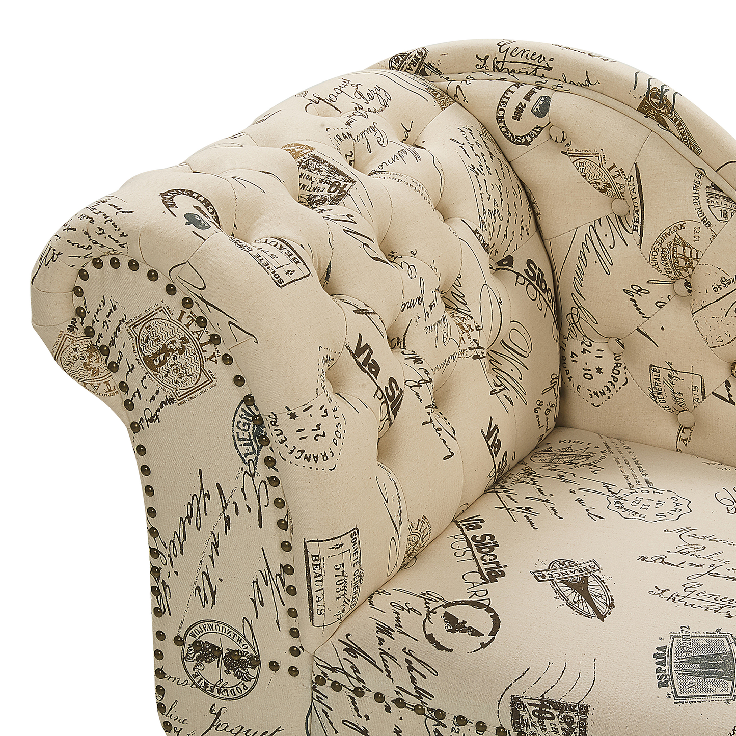 Chaiselongue Polsterbezug beige Druckstoff linksseitig NIMES